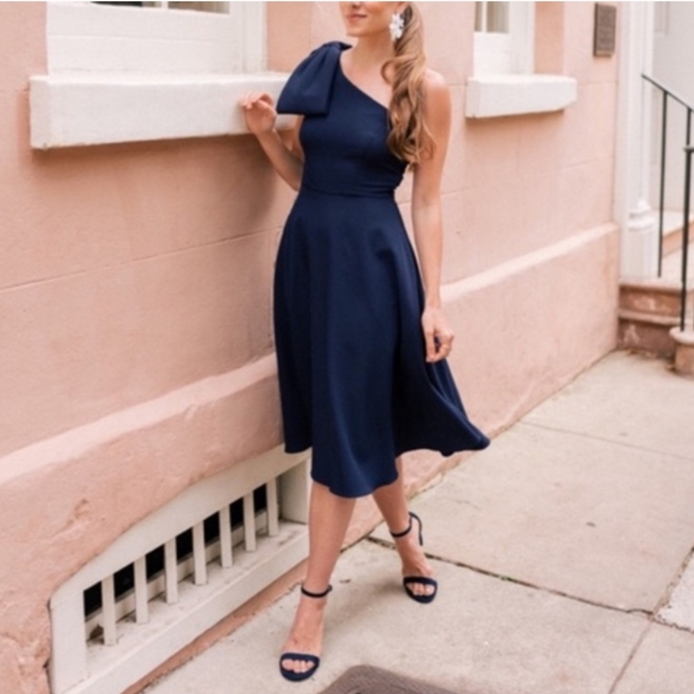 Gal Meets Glam One Shoulder Navy Yvonne Dress